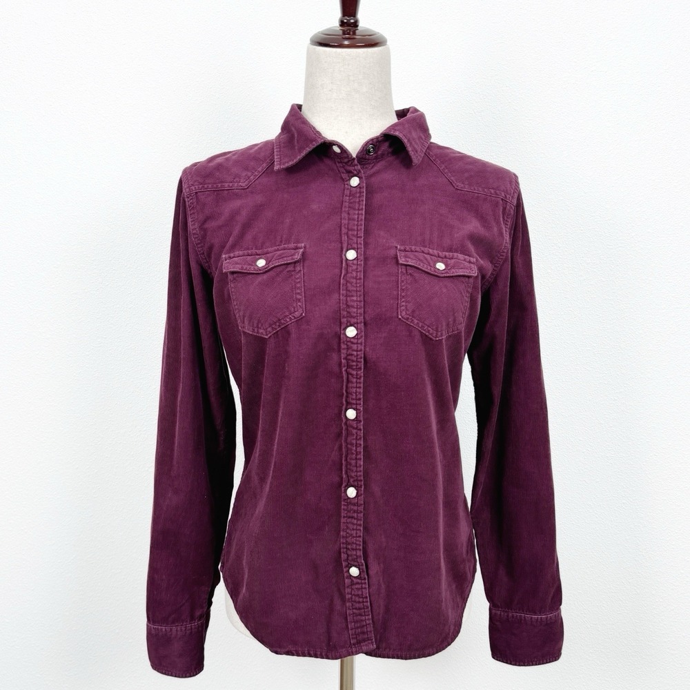 American Eagle Top Womens M Purple Corduroy Button Up Pearl Snap‎ Y2K Western